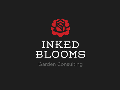 Inked Blooms Identity black flower garden identity illustration logo red rose white