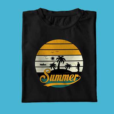 Vintage Summer Vibes - Retro Sunset T-Shirt Design apparel design beach wear branding creative custom t shirt design fishing life graphic design graphic tee outdoor adventure palm tree art retro design summer vibes sunset lover t shirt design trendy fashion tropical style tshirt vector vintage sunset