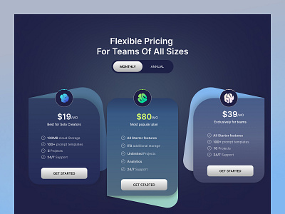 Pricing Section 3d animation dark ecommerce motion graphics pricing saas spline ui website