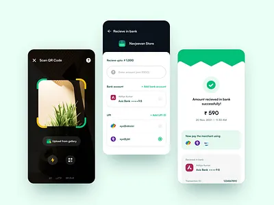 Scan & Pay - Finsara app design bank card clean ui fintech green minimal payment scan scan and pay ui design uiux ux design