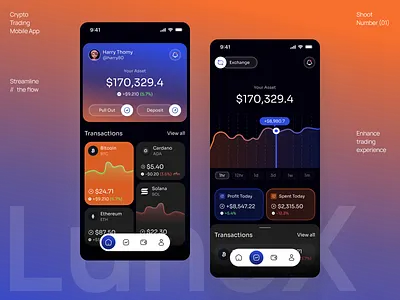 Lunox - Crypto Trading Mobile App app app design bitcoin blockchain crypto crypto banking crypto trading crypto wallet dark ui ethereum finance fintech ios mobile app design saas startup trading app ui user interface ux