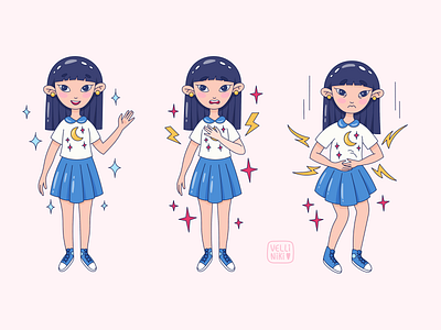 Girl character design, doodle style, cute art art artist cartoon character concept creative design doodle female girl girly illustration period pink blue stars woman women