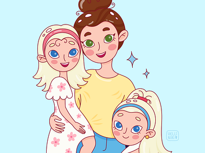 Mom and daughters doodle illustration, character design cartoon academy art artist cartoon character character design concept design doodle family female girl girly illustration mom period woman