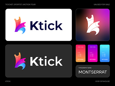 Ktick logo design, k logo ticket logo app app logo branding colorful logo design graphic design k icon k letter logo k logo k mark logo modern logo ticket logo vector