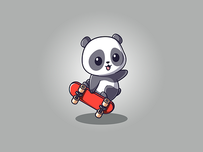 Cute Panda Skateboarding – Flat Vector Illustration 🐼🛹 adobe illustrator cartoon character design cute flat mascot panda skateboarding vector