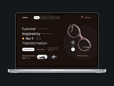 SAPIENS Eyewear Hero section creativedirection designtrends ecommercedesign eyewear fashion figma herosection inspiration landingpage minimaldesign modernui shopify typography uiux uxdesign visualdesign webdesign