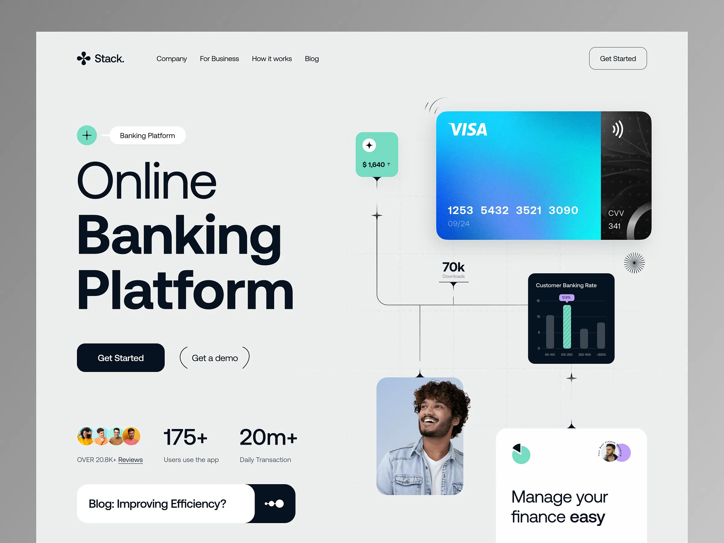 Stack - Online Banking Website bank services banking banking saas crypto crypto design design digital banking finance finance website financial fintech fintech website header landing page online bank online banking payments saas web web design