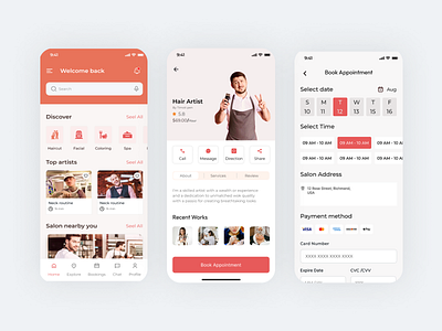 Beauty & Salon Booking App UI appconcept appui bookingapp beautyapp beautybooking beautysalon cleanui dribbbleshot figmadesign graphic design luxuryapp minimaldesign mobileappdesign modernappdesign playfuldesign salonapp salonbooking ui uiuxdesign userinterface ux