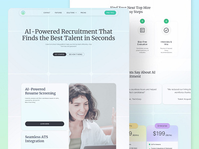 Caren – Landing Page for AI-Powered B2B Recruitment Software ai b2b blue clean flat hr landing page light modern neomorphism web design