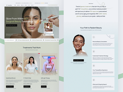 TranquilGlow MedSpa Website before after showcase clean design conversion design design landing page medspa website modern spa website treatment page ui ui design web design website design wellness branding