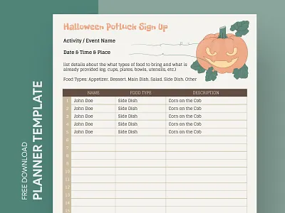 Halloween Potluck List Free Google Docs Template checklist design docs google halloween list ms planner print printing pumpkin template templates word