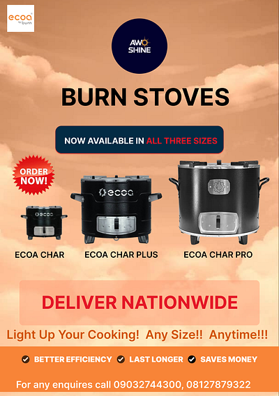 AwoShine Burn Stoves Flyer canva flyer custom flyer digital ad design figma flyer design graphic design marketing flyer poster design print design print ready typography design