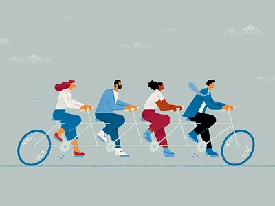 Team 2d bike business flat design illustration people success team teamwork vector