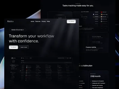 Radex - Task Management Landing Page design figma framer landing page ui visual web