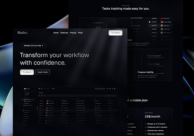 Radex - Task Management Landing Page design figma framer landing page ui visual web