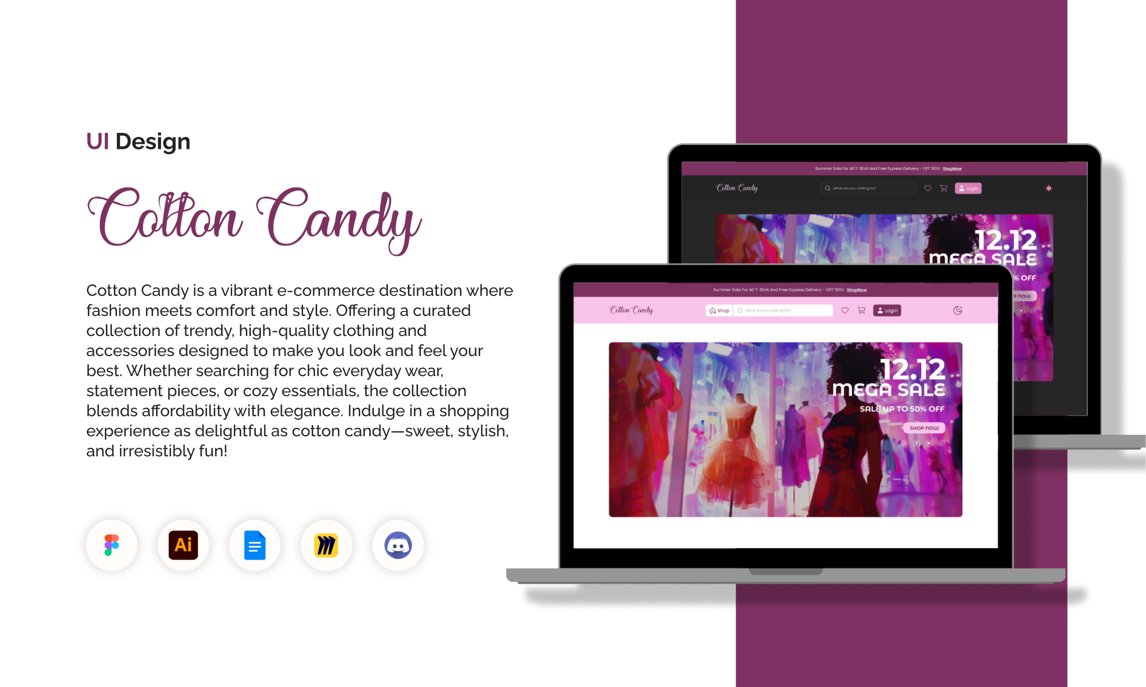 Cotton Candy (E-Commerce Website Design) adobe illustrator darkmode e commerce website figma lightmode theme website design ued ui uid uiux user experience user experience design user interface user interface design ux website website design