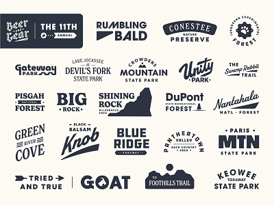 South Eastern Outdoor Parks badge blue ridge branding foothills greenville icon illustration logo national park nature north carolina outdoor paris mountain pisgah rumbling bald shining rock south carolina state park swamp rabbit typography