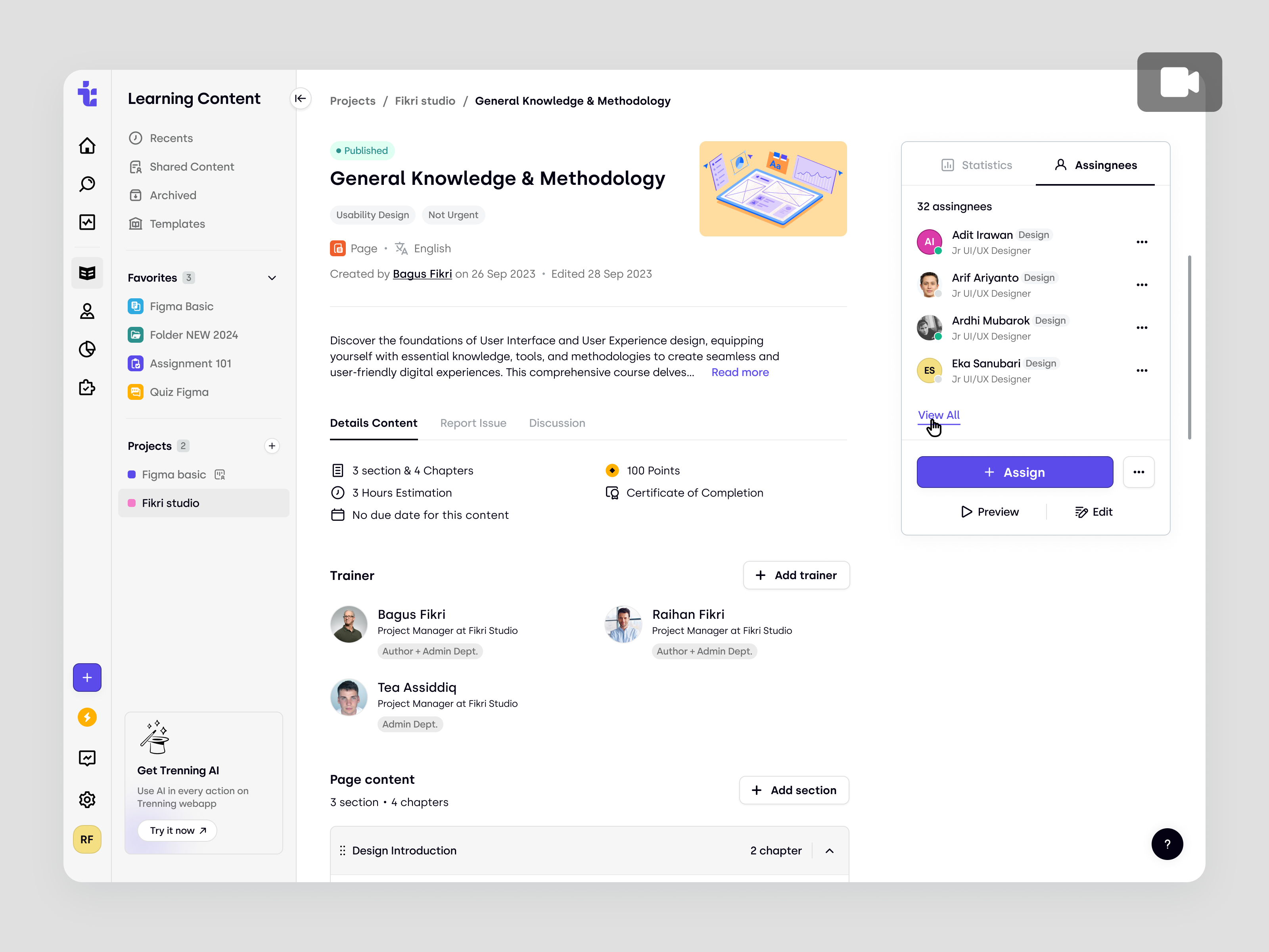 Trenning - Assignee Management for SaaS LMS animation assignee management course education education platform knowledge base learning management system lms online course product design saas saas design school student team training ui ux web app web design wiki