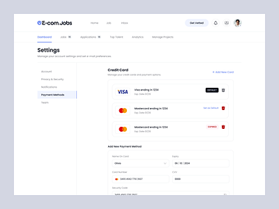 Job Finder Dashboard Billing settings admin panel b2b billing billing settings dashboard figma design system figma ui kit job finder job portal minimal payment settings preferences product design recruitment recruitment website saas settings user interface ux design web application