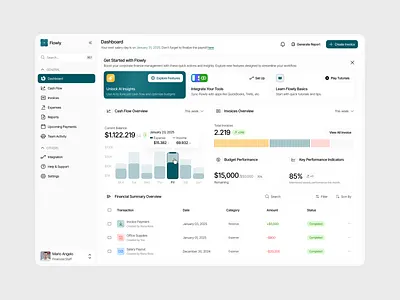 Flowly – Financial Management Dashboard cash cash flow clean design dashboard finance invoice overview payment report saas ui ui design ux