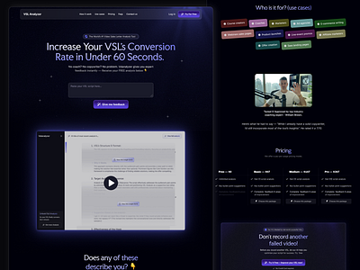 Landing page - VSL Analyzer ai landing page saas ui ux video sales letter vsl vsl analyzer web design