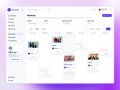 Bookings Dashboard Design bookings dashboard dashboard design design fitness dashboard fitness management ui ui design uidesign website design