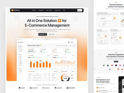 Sellfinity: All in One E-Commerce Management Landing Page business dashboard dashboard landing page dashboard website e commerce landing page management orange platform landing page platform ui design platform website saas saas landing page saas website sales sales analytics sales landing page sales website ui design web design