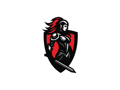 Woman Warrior Logo brand branding cartoon combat design emblem esports gaming graphic design hero illustration logo mascot shield sport strong sword vector warrior woman