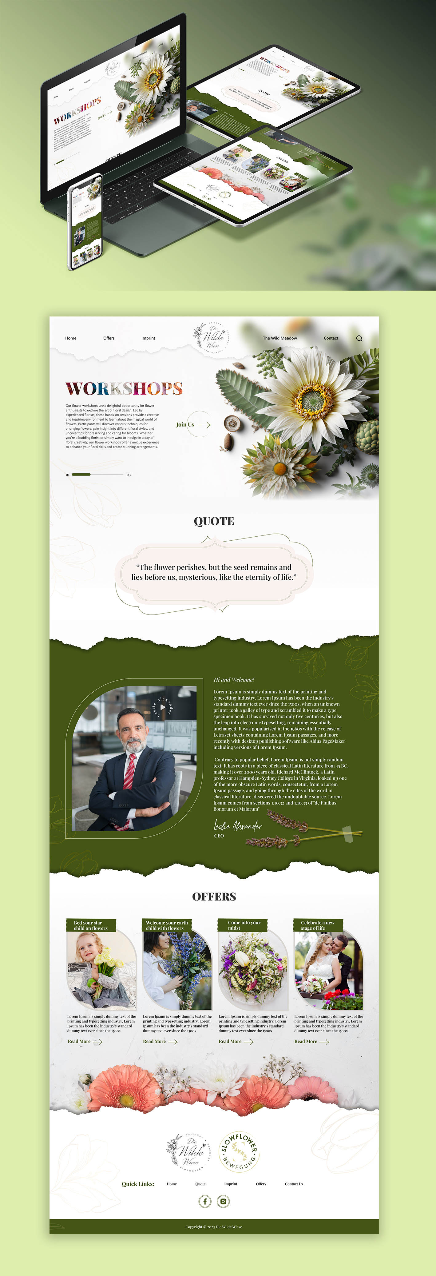 Flower Workshops adobe xd apps corporate design figma flower graphic design landing page ui ux website website design workshop