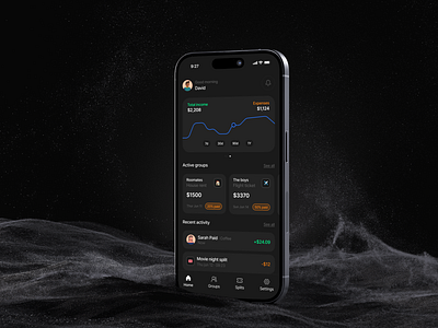 SplitWise Mobile App bill splitter bills blue cards dark mode dashboard figma green mobile mobile app orange product design ui uiux