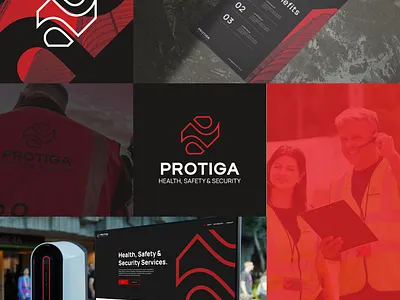 Protiga - Health, Safety & Security Branding health and safety brand monogram logo red and black branding red branding security brand security branding security logo strong logo