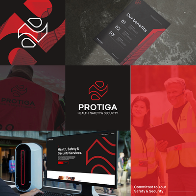 Protiga - Health, Safety & Security Branding health and safety brand monogram logo red and black branding red branding security brand security branding security logo strong logo