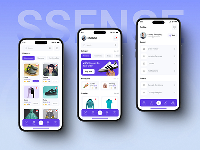 SSENSE Luxury Shopping Apps 3d animation app branding dasboard design graphic design landing page logo mobile apps motion graphics typography ui ux vector website