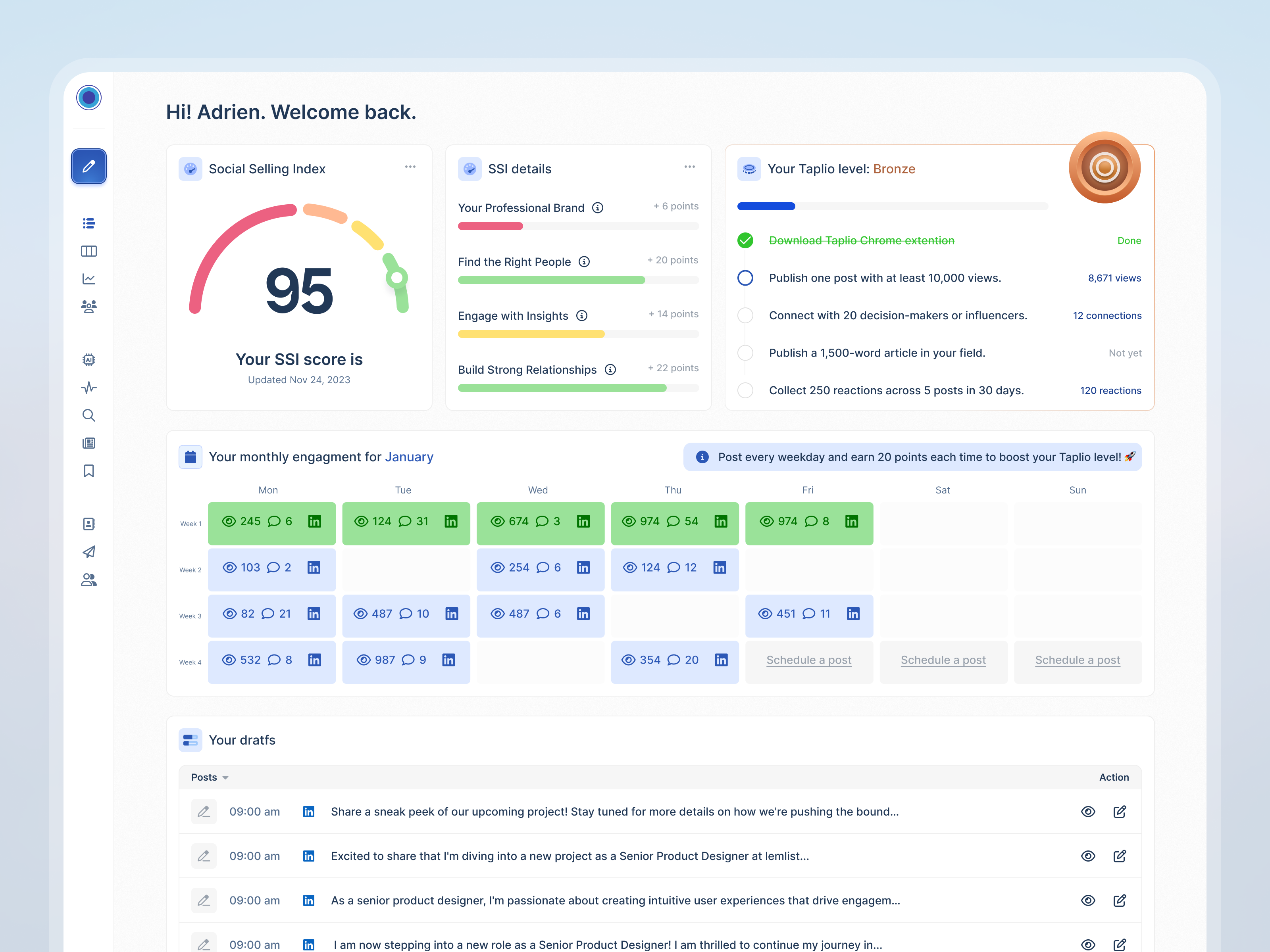 New Taplio dashboard lemlist lempire taplio