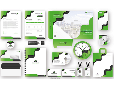 Modern Corporate Stationery Branding Kit adobe illustrator adobe photoshop advertising branding design graphic design graphic designer id card id card design invoice invoice design lamia akter letterhead letterhead design modern modern id card design modern stationary stationary stationary design ui