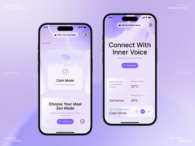 Meditation & Relaxation App ai ai app ai tool calm design health meditation meditation app mental health app mindfulness ui minimalist design mobile relaxation relaxation tech ui wellness design