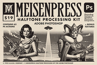 Meisenpress Halftone Processing Kit action ps action set actions for photoshop adobe photoshop adobe photoshop actions effect kit halftone halftone processing kit halftones high resolution textures textured paper