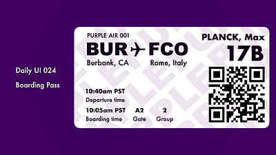 DailyUI 24 - Boarding Pass boarding boardingpass dailyui purple qrcode