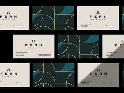 Fern Real Estate Company Business Cards Identity Design agent branding business card design designer fern foil geometric gold graphic design icon illustration interior logo mark pattern real estate small teal