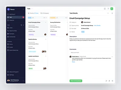 Nexus - Tasks Details CRM Dashboard Webapp Saas crm crm dashboard dashboard nexus crm dashboard nexus dashboard ui ui kit ux web app web builder