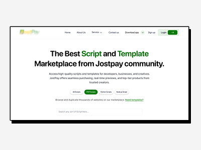 Jostpay Script and Template Section landing page ui ux we