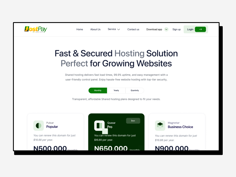 Jostpay Domain price Section domain hosting landing page ui ux