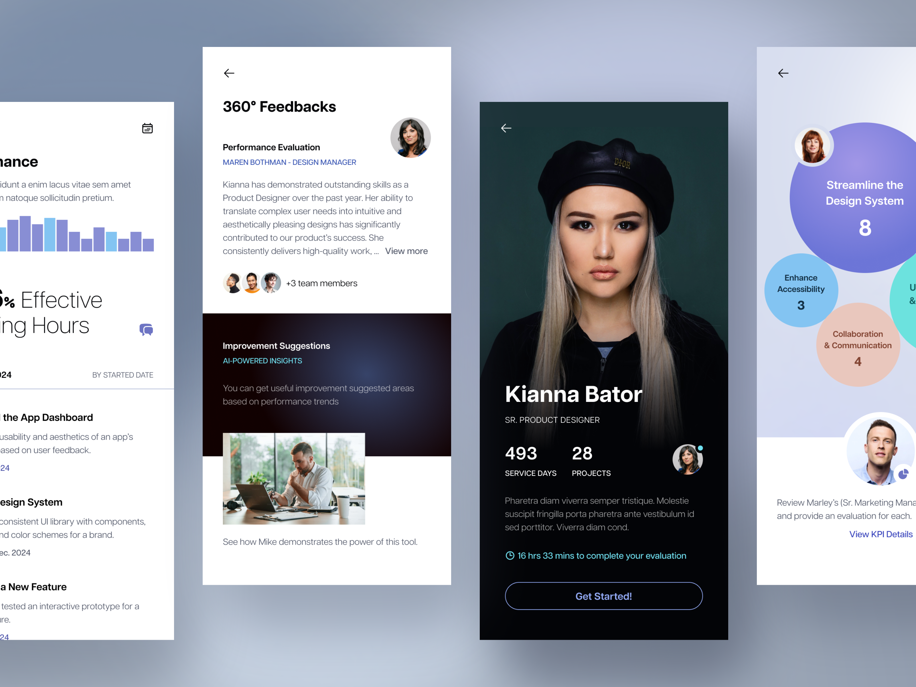 Appraisal App app app design business chart clean crm dark dashboard insights list message mobile mobile app mobile design profile purple video