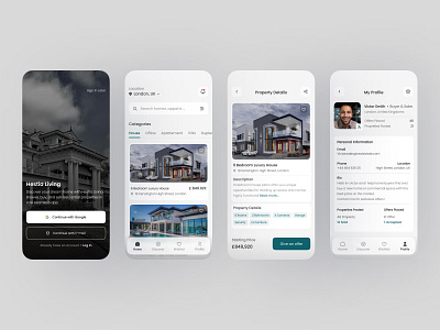 Hestia Living - Real Estate App app app design app ui app ui design app ui ux app ui ux design booking app ui buy and sell app buy app ui design home app home app ui luxury app ui mobile ui proprety app ui real estate app rent app ui sell app ui ui ui ux design