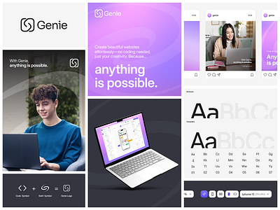 Genie Brand Identity ai logo brand brand identity branding builder code coder dev tool developer developer tool flutter glide graphic design it logo logo code logo tech minimalist saas team management