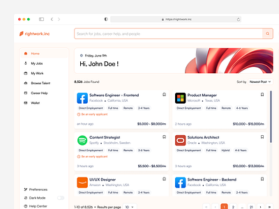 Rightwork - Job Portal Home Dashboard candidateanalytics dashboard employeranalytics employers hiring hrdashboard hrprofessionals jobapplications jobboard jobportal jobsearch jobseekers minimalist modern recruiters recruitingdashboard recruitment talentmanagement uxdesign website