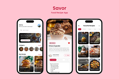 Savor Food Recipe App UI 3d branding graphic design logo ui