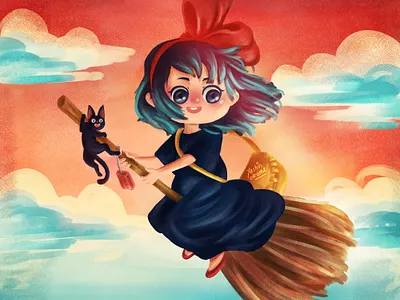Kiki's Delivery Service aniamtion children book clip studio paint digital art gibli illustration