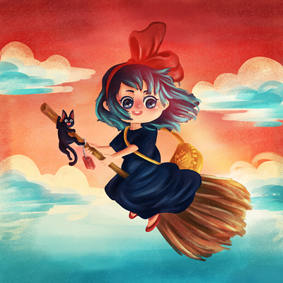 Kiki's Delivery Service aniamtion children book clip studio paint digital art gibli illustration