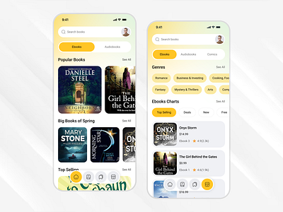 E-book Mobile App activity feed app design audio book book app book online store books design e book e library ebook app mobile mobile app online book product design reading app reading book search ebook stories ui ui design ux